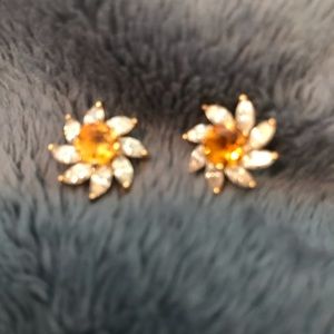 Citrine studs with CZ jackets earrings 14k gold